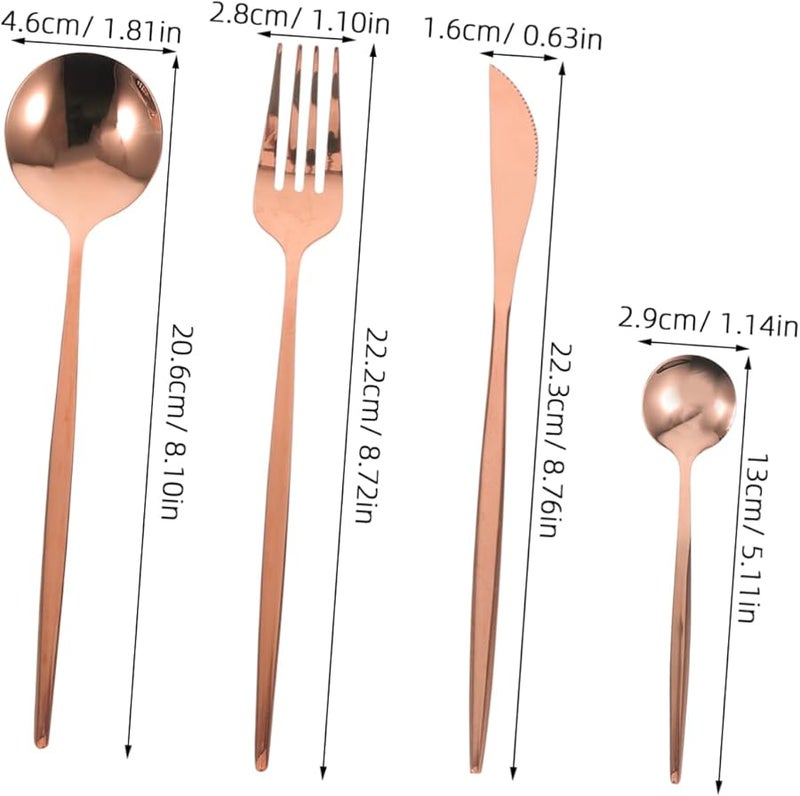 Rose Gold Reusable Stainless Steel Utensil Set For Steak Dinnerware Forks Spoons Cutters - Image 2